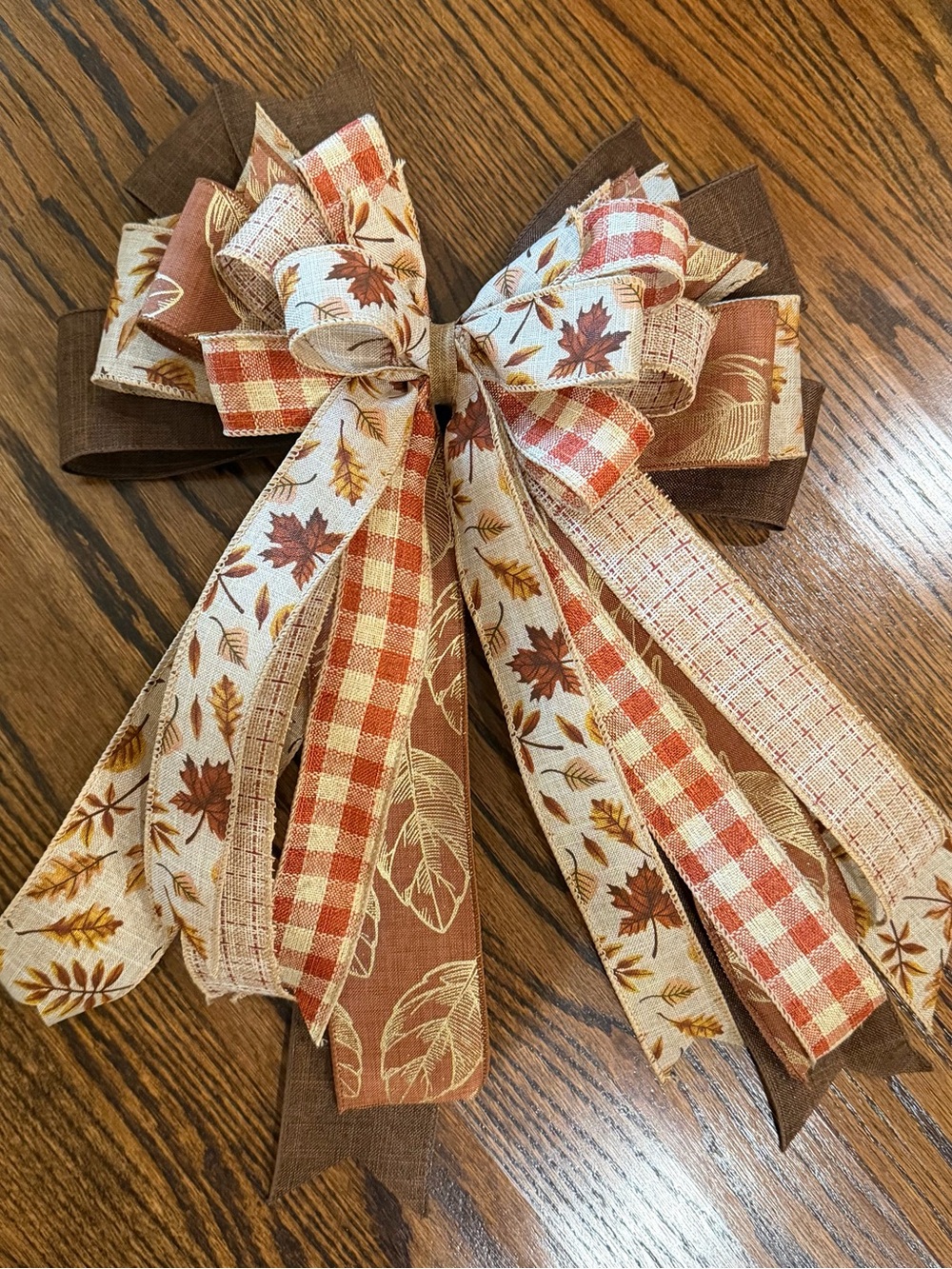 Autumn Harvest Ribbon Bow Accent - Brown & Orange